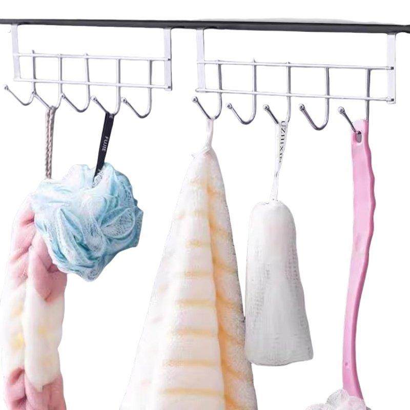 不锈钢整体橱柜门背5连挂钩置物卡夹钩 厨房免打孔锅铲汤勺收纳沥,淘宝优惠券,粉丝福利购,淘宝优惠卷