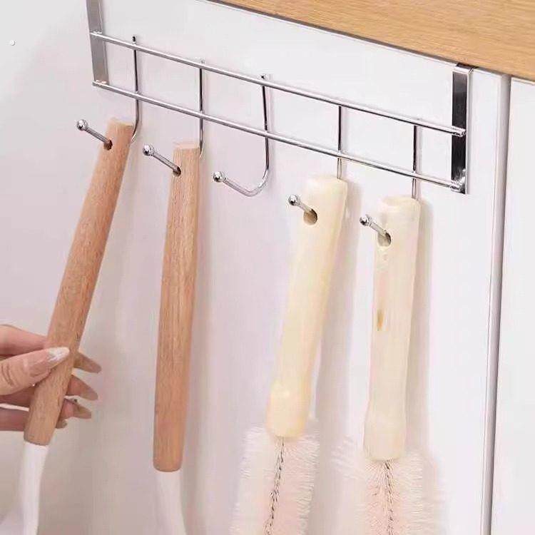 不锈钢整体橱柜门背5连挂钩置物卡夹钩 厨房免打孔锅铲汤勺收纳沥,淘宝优惠券,粉丝福利购,淘宝优惠卷