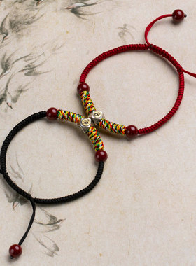 朱砂原石纯银佛龙本命年红绳