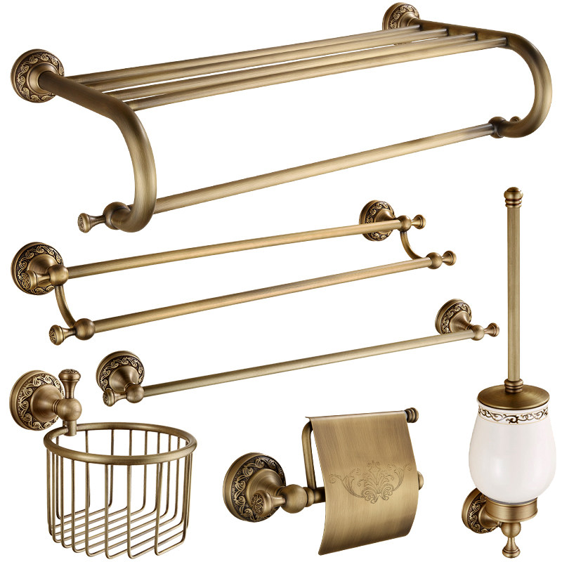 卫生间置物架套装毛巾架黄铜卫浴五金挂件仿古浴巾架复古雕花浴室,淘宝优惠券,粉丝福利购,淘宝优惠卷