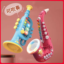 Yanya Childrens trumpet Trumpet Sax Blown Musical Instrument Straight Flute Whistle Music Toy Boy Baby Girl single