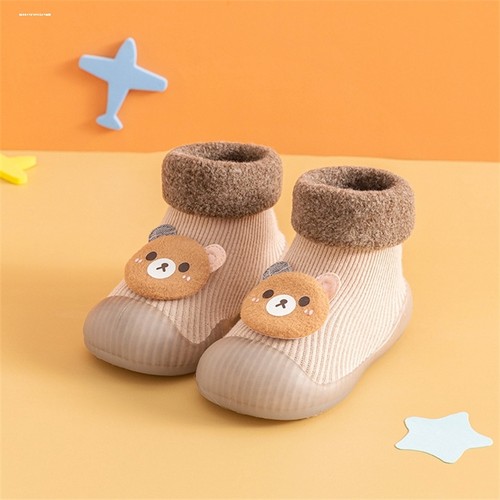 秋冬男女儿童保暖袜子鞋加绒宝宝室内外防滑学步地板鞋婴儿雪地靴 - 图3