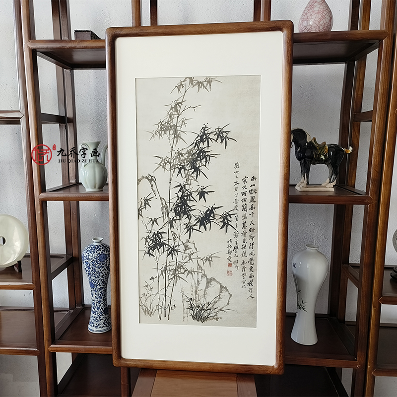 竹子水墨国画新中式客厅玄关装饰画书房茶室挂画郑板桥竹石兰蕙图 - 图1