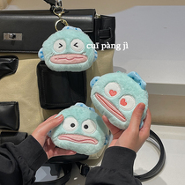 Cute Cartoon Man Fish Hanton Zero Wallet Ugly Fish Plush Bag Pendant Key Buckle Containing Bag Headphone Bag Gift