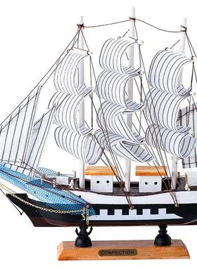 一帆风顺铁艺帆船模型礼物实木质小船摆件客厅酒柜电视柜装饰摆设