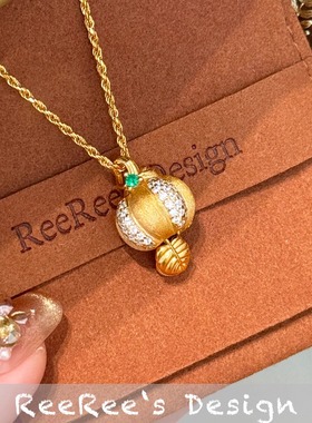 925纯银镀金拉丝南瓜项链设计感