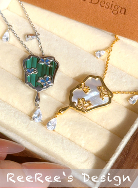 925银镀金新中式古风团扇项链女