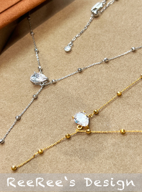 925纯银镀金瑞秋大水滴钻项链