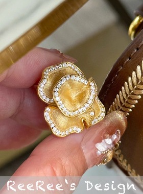 925纯银镀金拉丝玫瑰轻奢戒指