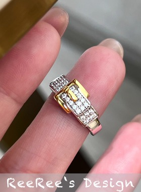 925纯银镀金满钻皮带扣个性戒指