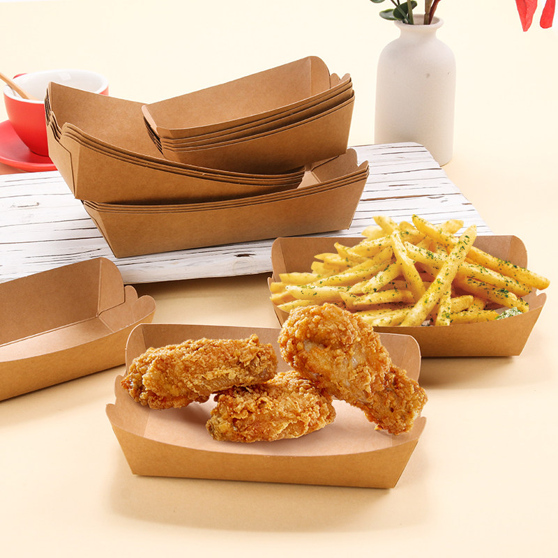 一次性免折叠敞口托盘烧烤餐盘薯条炸鸡烤肠烤翅打包盒牛皮纸船盒,淘宝优惠券,粉丝福利购,淘宝优惠卷