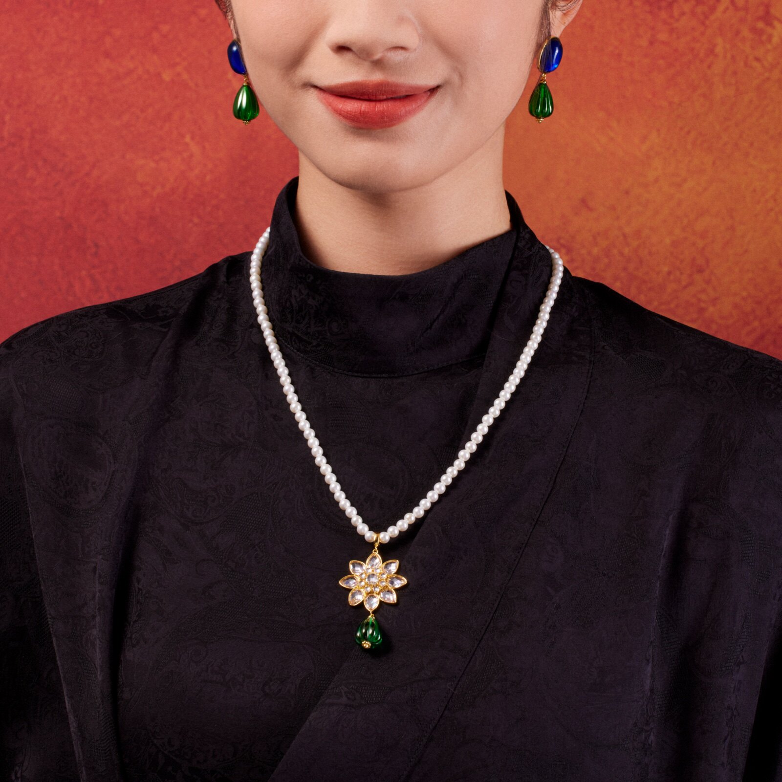 吾往深圳博物馆联名莫卧儿宫廷繁花星海微澜纯银耳环耳夹女友送礼