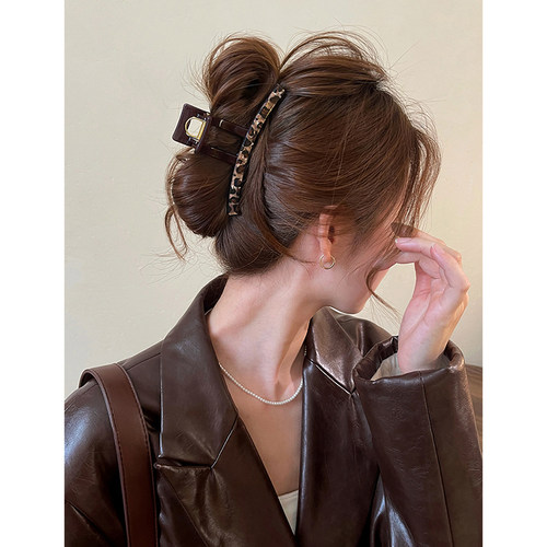 法国lastkiss豹纹头发抓夹女2025新款发夹大号鲨鱼夹后脑勺高级感 - 图1