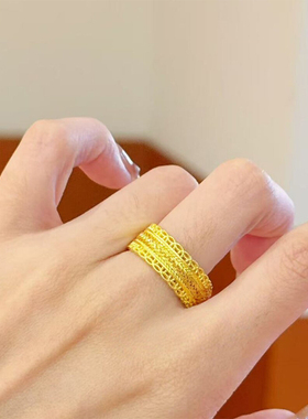 金腰缠万贯编织纹理戒指女古法