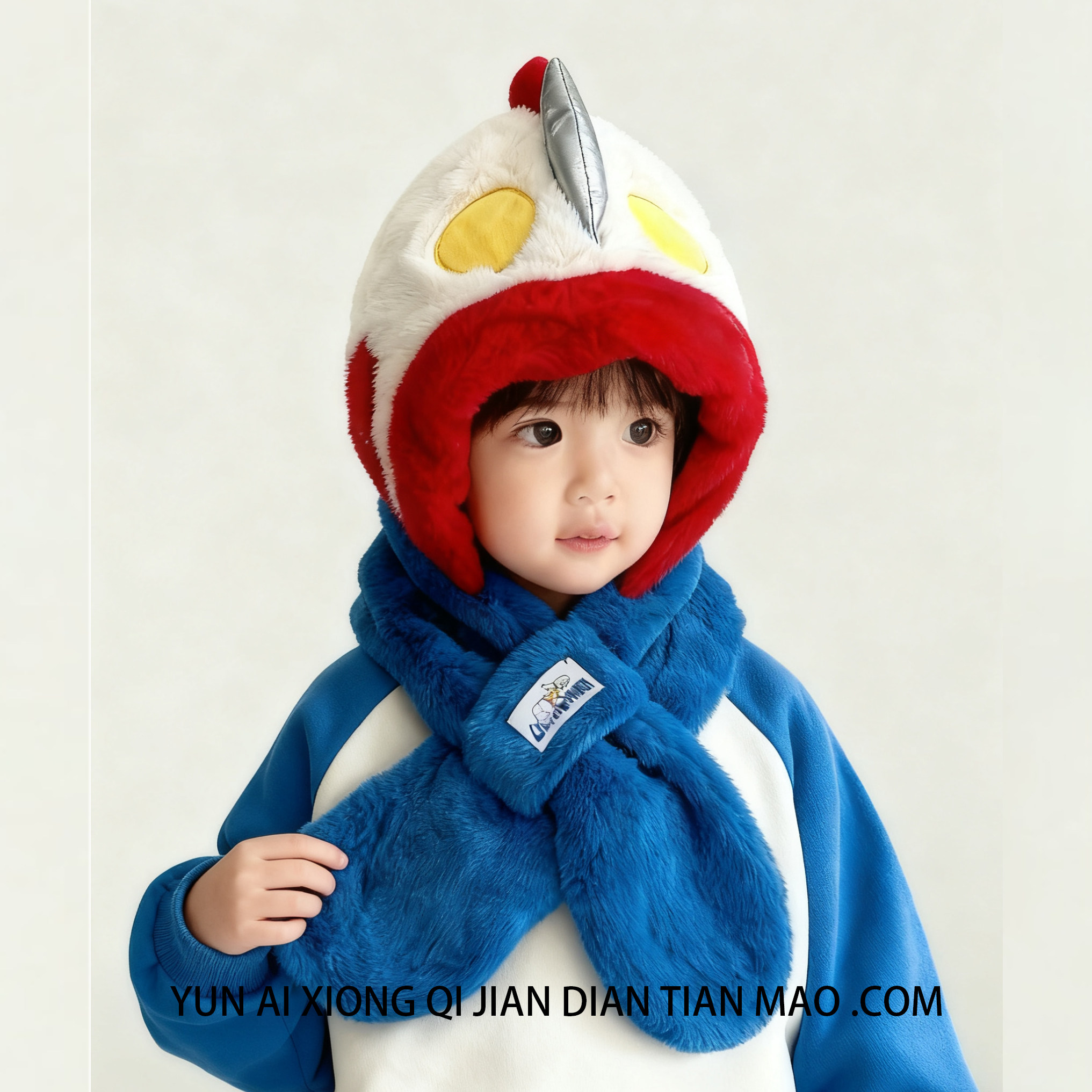 奥特曼儿童帽子围巾一体帽两件套冬季保暖男女宝宝防风加绒加厚,淘宝优惠券,粉丝福利购,淘宝优惠卷