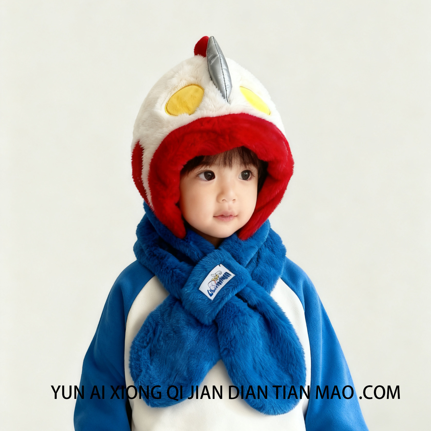 奥特曼儿童帽子围巾一体帽两件套冬季保暖男女宝宝防风加绒加厚,淘宝优惠券,粉丝福利购,淘宝优惠卷