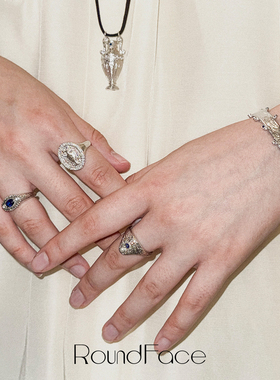 RoundFace花瓶戒指满钻金色银⾊浮雕宽戒复古⽴体法式浪漫送女友