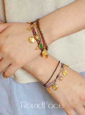 【张雅钦同款】RoundFace炼金术系列祖母绿金属符号手工编织手链