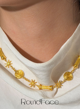 RoundFace列柱系列⾦⾊⽴体简约项链⼿⼯礼物