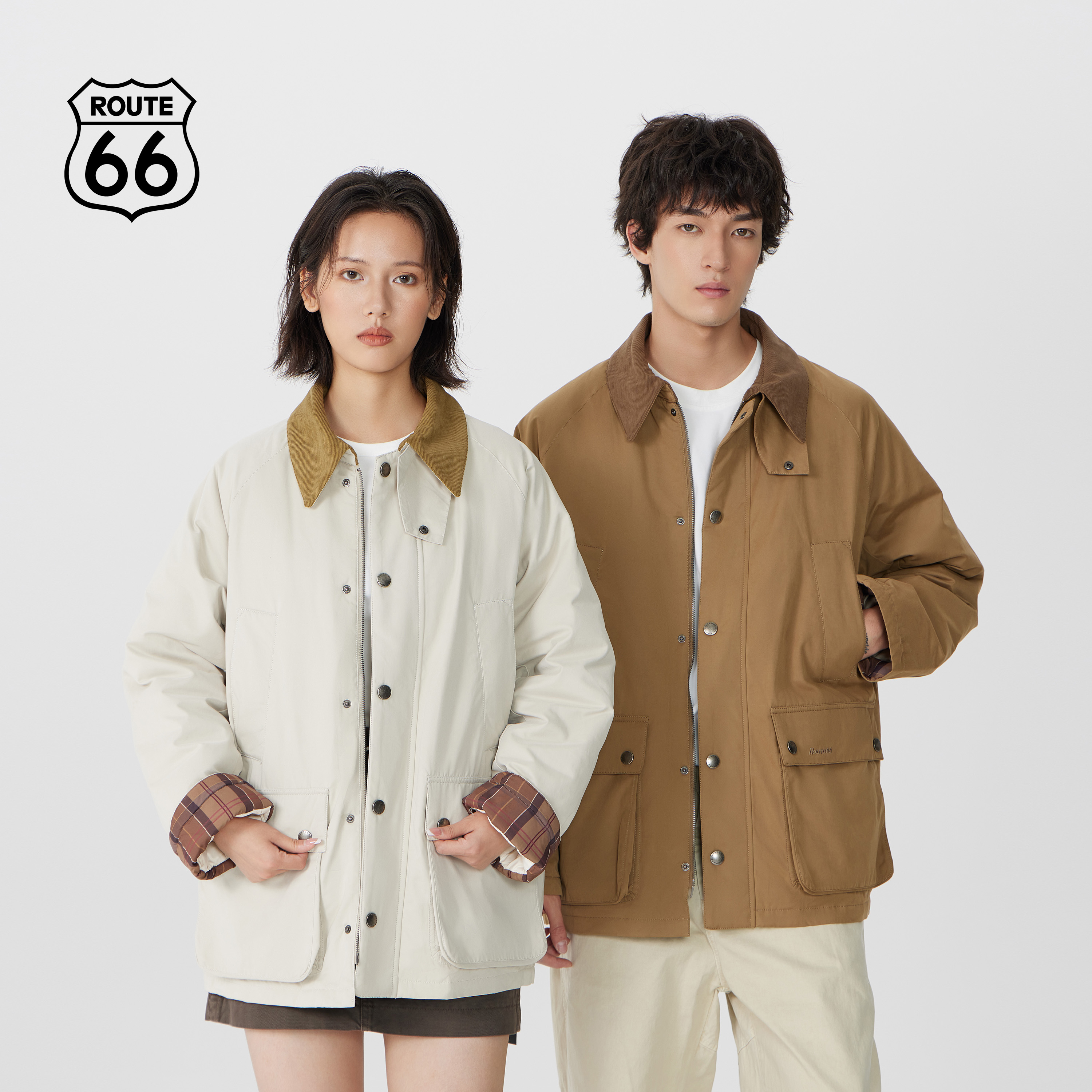 ROUTE66/66号公路巴恩风工装保暖棉服外套复古翻领秋冬夹克羽绒服