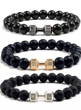 哑铃手錬手串健身火山石串珠男款轻奢小众精致2025年高颜值学生党