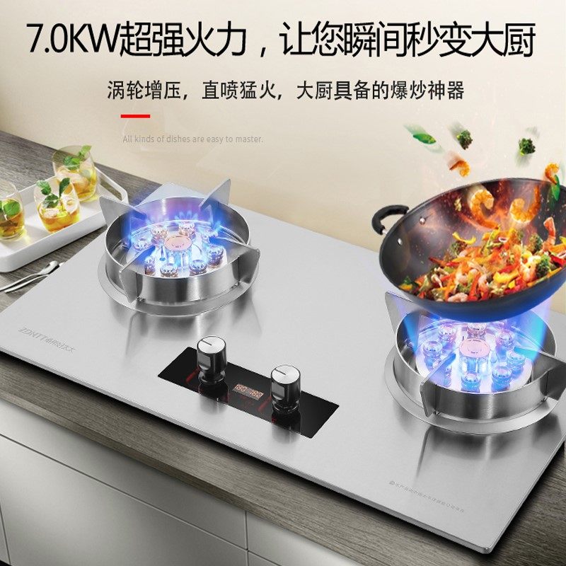 不锈钢燃气灶家用猛火灶定时煤气灶双灶嵌入式天然气灶大火力节能_虎窝淘