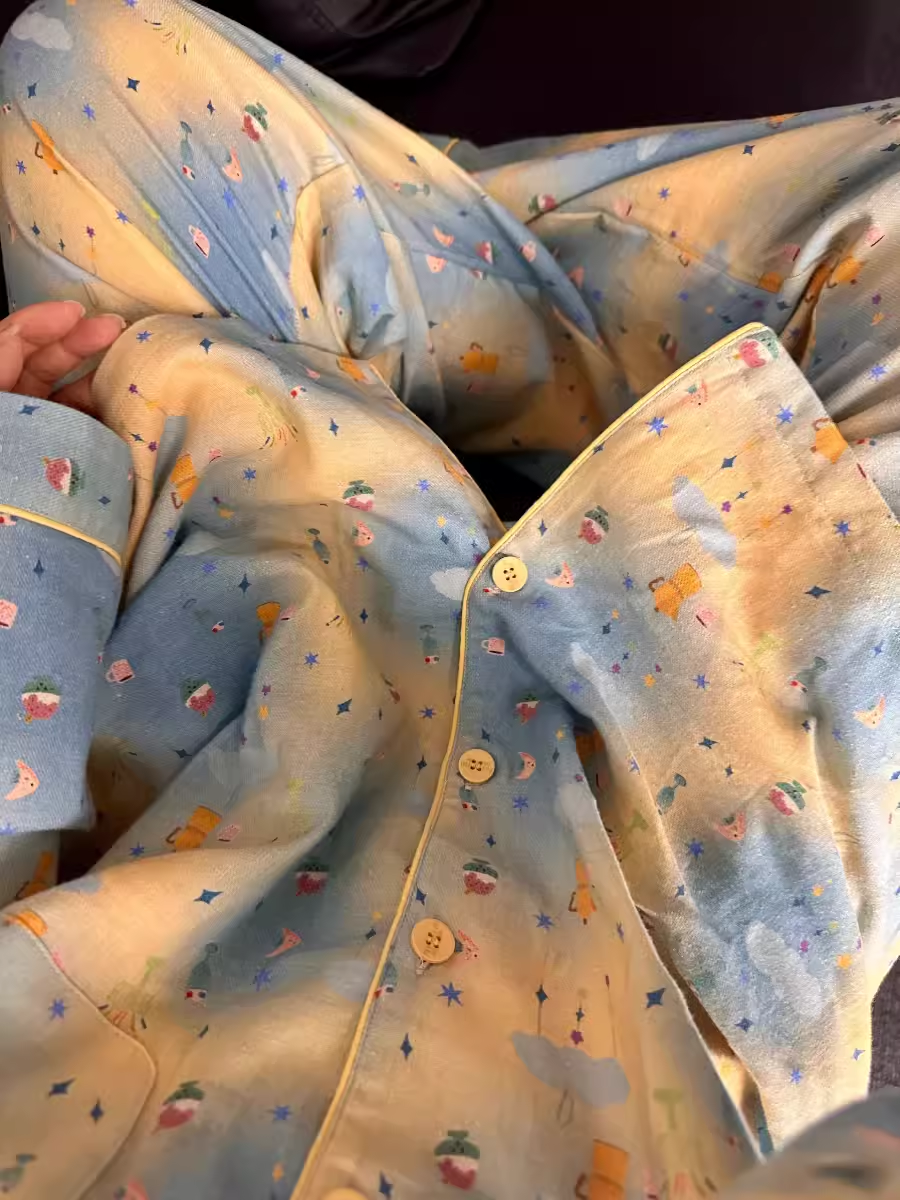 韩版卡通印花长袖睡衣女春秋款新款大码家居服开衫长裤套装可外穿,淘宝优惠券,粉丝福利购,淘宝优惠卷