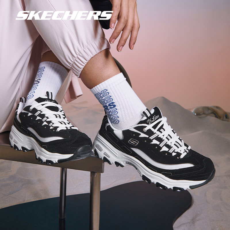 Skechers斯凯奇女鞋 春季经典黑白厚底增高熊猫鞋休闲老爹鞋11930 - 图0