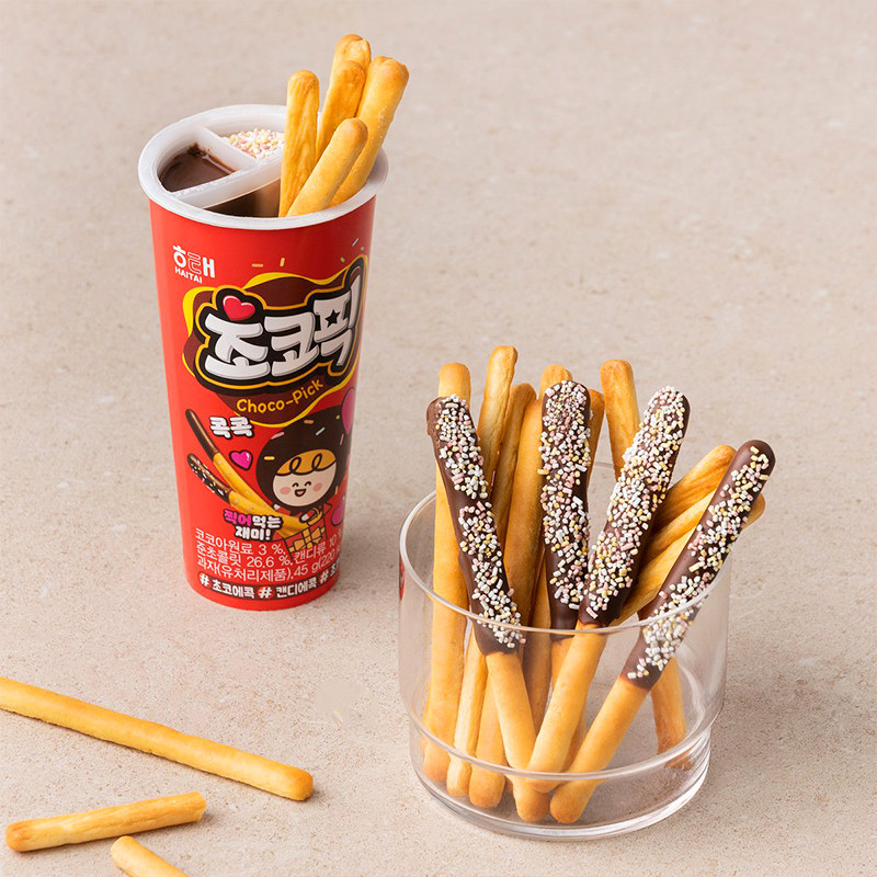 韩国进口海太巧克力味拇指蘸酱饼干45g儿童食玩DIY饼干蘸酱杯零食,淘宝优惠券,粉丝福利购,淘宝优惠卷