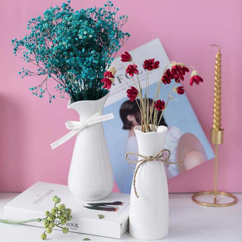 白色简约陶瓷花瓶水养北欧现代创意家居客厅餐桌干花插花装饰摆件