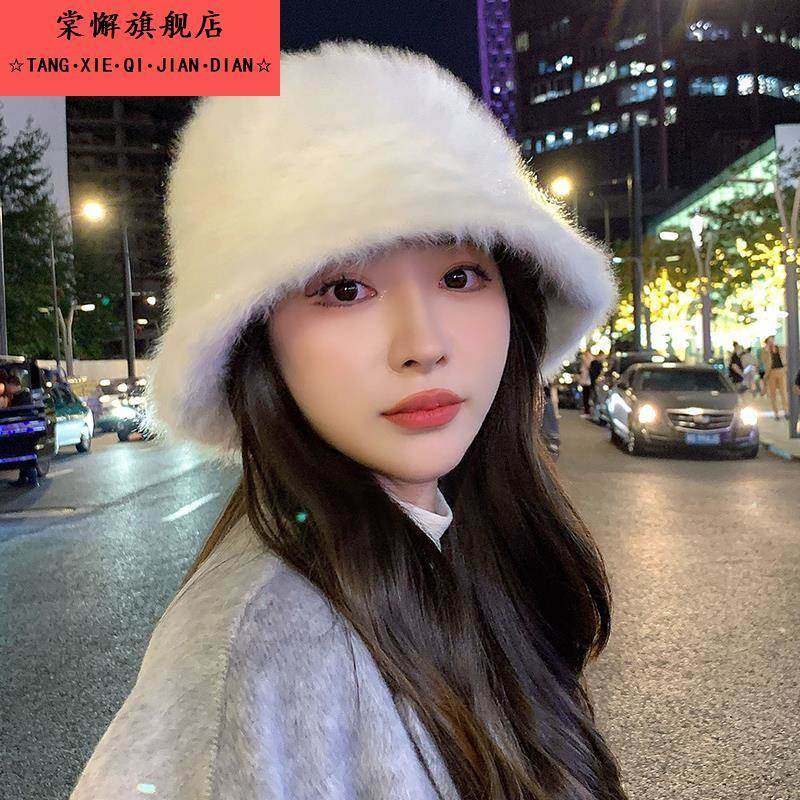 白色兔毛帽子女秋冬季毛绒渔夫帽大头围冬天毛毛水桶帽盆帽显脸小,淘宝优惠券,粉丝福利购,淘宝优惠卷