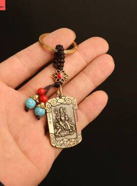 纯黄铜赵公明招财令牌武财神钥匙扣五路财神挂件吊坠男士汽车挂饰