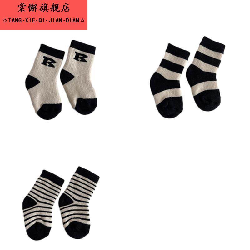 婴儿袜子秋冬季加厚保暖棉质春秋新生儿松口儿童中长筒男女宝宝袜 - 图0