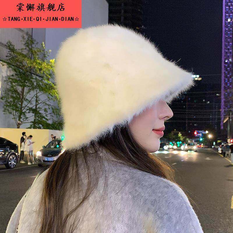 白色兔毛帽子女秋冬季毛绒渔夫帽大头围冬天毛毛水桶帽盆帽显脸小,淘宝优惠券,粉丝福利购,淘宝优惠卷