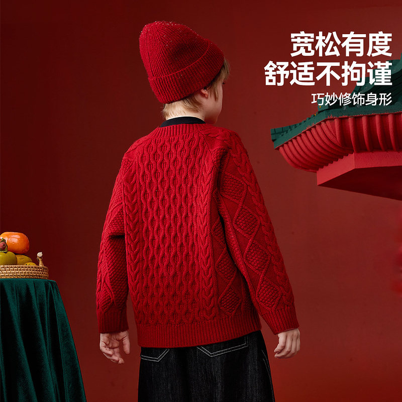 ask新年拜年服2025冬季新款儿童毛衣男童加厚针织衫毛衫 - 图2