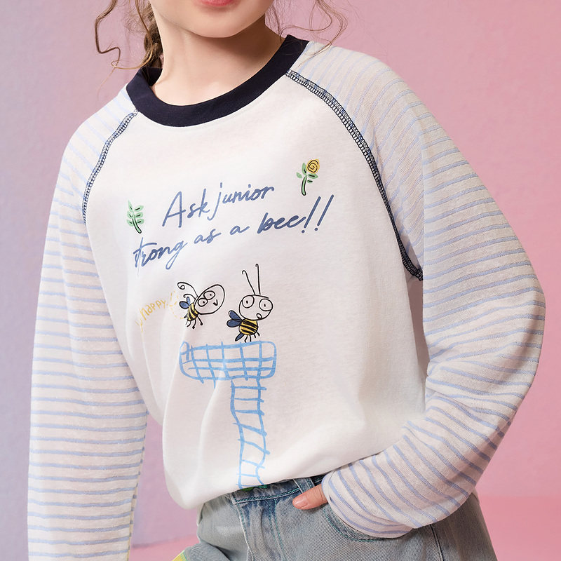 ask儿童T恤2026春季新款女童柔软插肩长袖中大童圆领印花休闲上衣,淘宝优惠券,粉丝福利购,淘宝优惠卷
