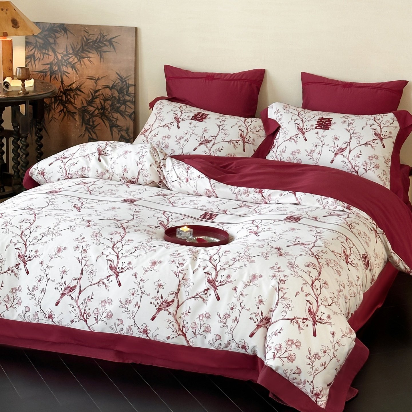 喜庆全棉100S长绒棉数码印花四件套秋冬婚庆被套床单四季床上用品,淘宝优惠券,粉丝福利购,淘宝优惠卷