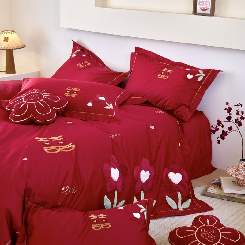 100S长绒棉贴布绣婚庆四件套新婚浪漫喜庆红色床品套件,淘宝优惠券,粉丝福利购,淘宝优惠卷