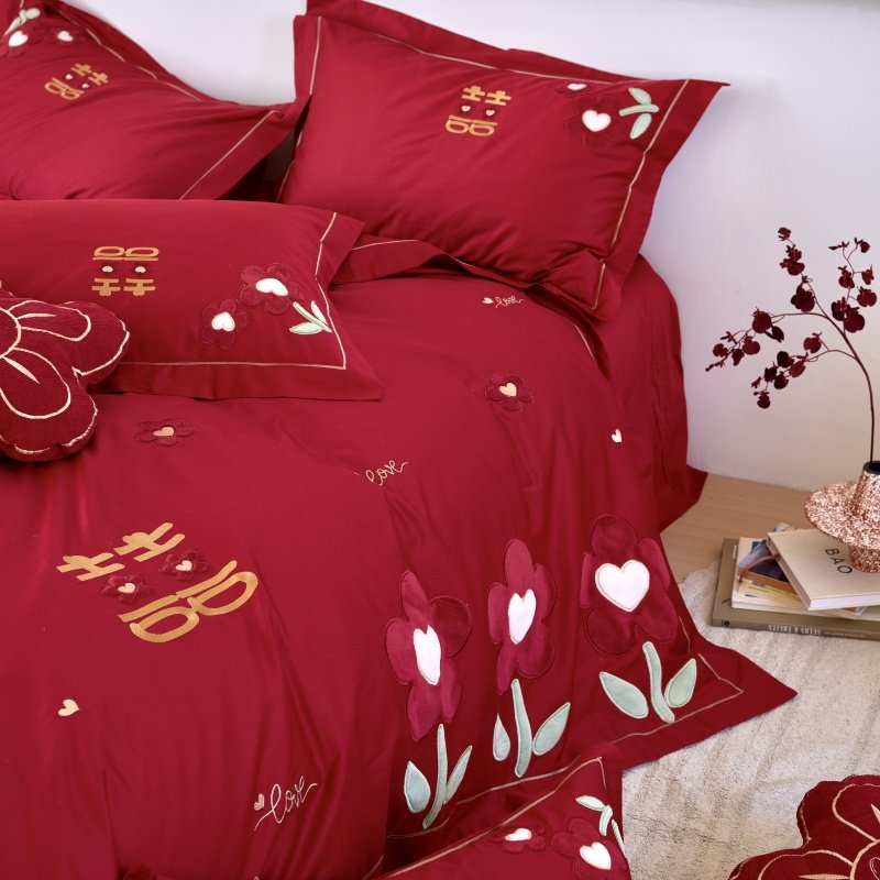 100S长绒棉贴布绣婚庆四件套新婚浪漫喜庆红色床品套件,淘宝优惠券,粉丝福利购,淘宝优惠卷