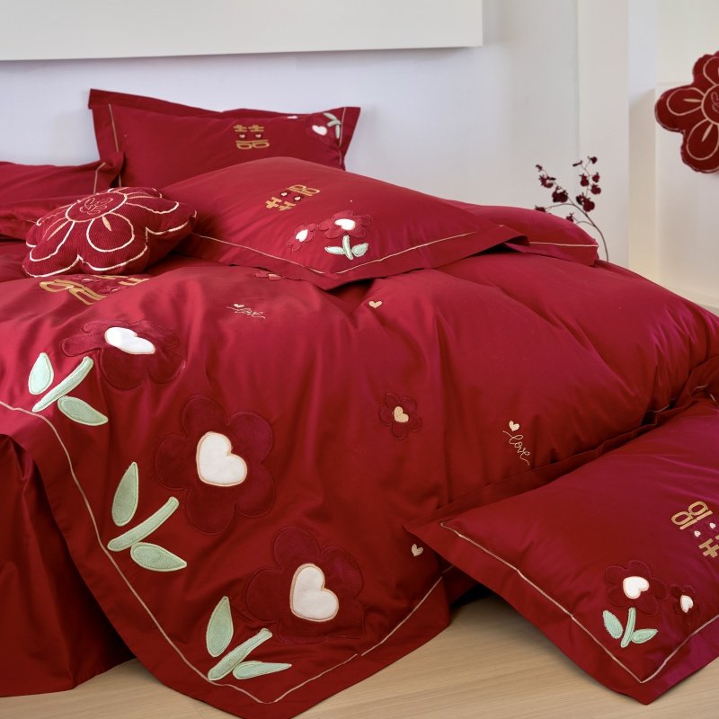 100S长绒棉贴布绣婚庆四件套新婚浪漫喜庆红色床品套件,淘宝优惠券,粉丝福利购,淘宝优惠卷