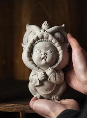 新中式创意水泥国潮招财龙摆件鱼缸沉水造景布景玄关客厅桌面装饰