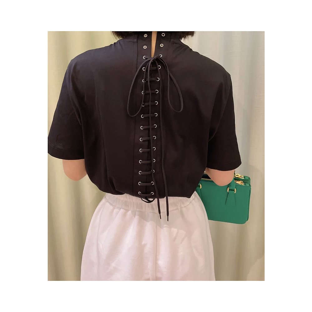 【99新未使用】香港直邮PRADAPrada   女款黑色后背绑带短袖Tee 3 - 图0