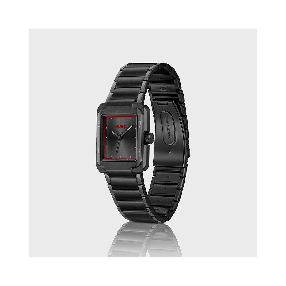 自营欧洲直邮HUGO BOSS雨果HUGO RED带红色细节的黑色钢质腕表新 - 图0