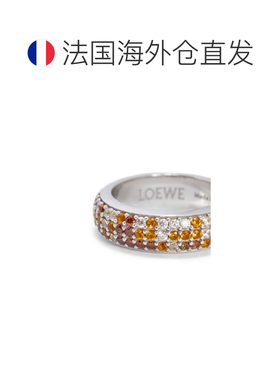 欧洲直邮LOEWE（罗意威）女士2024上新 银质和水晶密镶窄版戒指