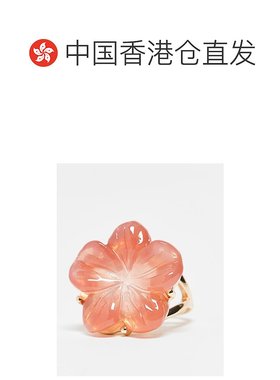 香港直邮ASOS 女士 Curve 设计芙蓉花花朵粉色树脂金色色调戒指