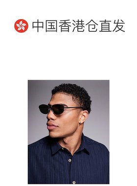 1h可退 香港直邮ASOS 男士 设计尖角金属绿色烟灰色镜片太阳眼镜(