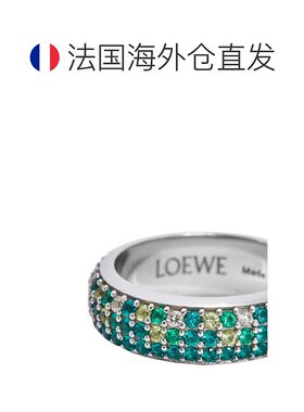 1h可退 欧洲直邮LOEWE/罗意威24新款 女士绿色表面银制水晶密戒指