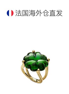 欧洲直邮BACCARAT/巴卡拉TREFLE四叶草系列绿色水晶镶嵌镀金戒指