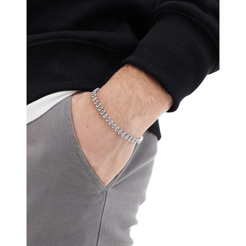 香港直邮ASOS 男士 marquise 设计防水不锈钢密镶水晶手链(银色) - 图2