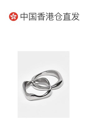 1h可退 香港直邮ASOS 男士 molten 设计防水不锈钢戒指(2件套)(银